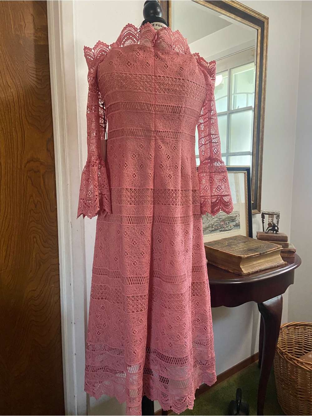 AMUR Dusty Rose Off-Shoulder Lace Midi Dress - Picture 5 of 5